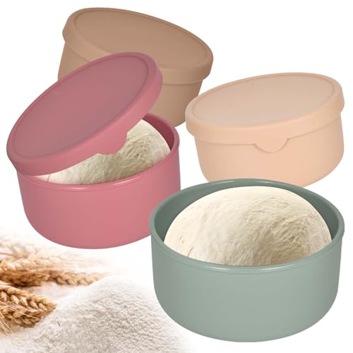 Dokeno 4 Cajas Fermentadora para Masa para Pizza con Tapa, 700ml Set de Contenedores de Fermentacion, Caja de Silicona Antiadherente, Recipiente para Masa de Pizza, 14,5x14,5x7cm
