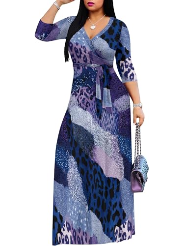 Image of PinkPatty Plus Size Dresses for Curvy Women V Neck Flowy Long Sleeves Wrap Maxi Dress Travel Vacation Outfits