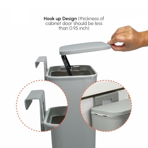 Image of Plastic Hanging Trash Can With Lid, Double-Sided Open Design, Cabinet Door Hanging Wall Storage Bucket for Kitchen (9 Litre Grey)