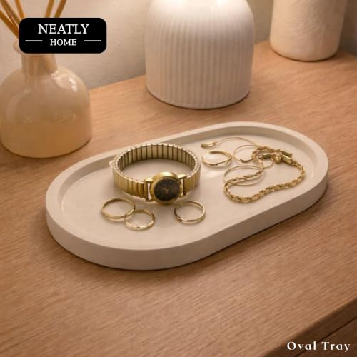 Image of Aesthetic Handmade Big Oval Trinket Tray Handmade | Jewelry Organizer | Vanity Tray for Women | Minimalist Home Decor, Candle Holder & Multipurpose - (20 x 11 cm)