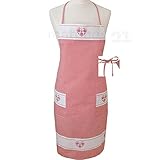 Latzschürze / Bindeschürze mit Taschen Landhaus rot weiß kariert mit abgesetzter Bordüre & Herz-Stick.