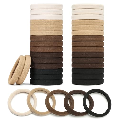 Mia Klein Hair Ties Black 100Count Extra Thick 5CM, Bulk Elastic Hair Bands for Thick Heavy Hair, Seamless Hair Accessories for Women, Girls, Ponytail Holder (Neutral Color)