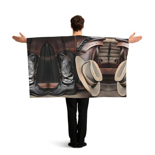 WZYCWB Unisex Adult Flag Cape with Sleeves, Cowboy Western Boots Black Hat Print, One Size, Polyester, Bachelor Party