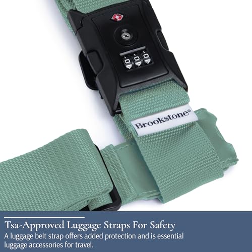 Image of Brookstone Luggage Strap - 2-in-1 TSA-Approved Expandable Luggage Straps for Suitcases with Keyless 3-Digit Combination Lock, Size One Size, Vintage Green