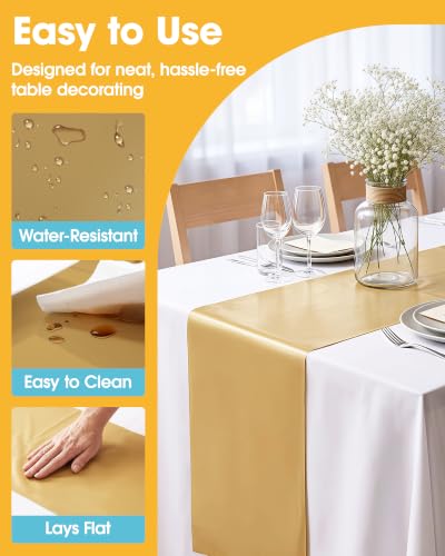 Image of Niuara Gold Plastic Table Runner Party Decorations, Disposable, 4 Pack | Thanksgiving Decor, Wedding & Holiday Events, Water & Oil Resistant, 14 x 108 Inch