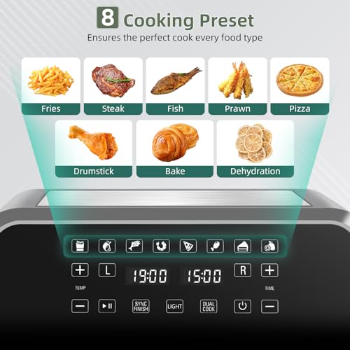 Uten Dual Air Fryer with 2 Visual Window, 8L Air Fryer Dual Basket, 8 Cooking Presets, Energy Saving, Dual Cook and Sync Finish Functions, Dishwasher Safe, 114 Recipe, 2 Silicone Liners, 1700W - Image 4