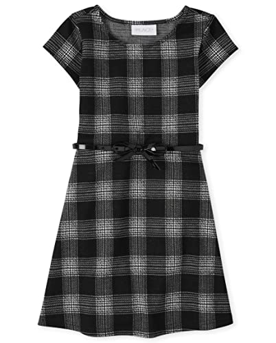 Image of The Children's Place Girls' Plaid Stretch Jacquard Short Sleeve Dress