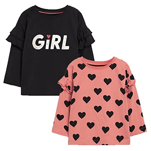Toddler Girl Long Sleeve T-Shirts Cotton Casual Crewneck Graphic Tops Tees 2-Packs Sets