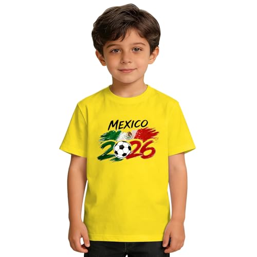 Camiseta de manga corta de fútbol 2026 para niño con diseño oficial para jóvenes - Ropa deportiva, amarillo, 8-9