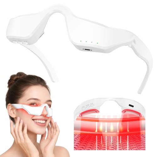 5-in-1 Smart Eye Massager Glasses - Red Light Therapy with Microcurrent, Heat & Vibration, for Eye Bags Dark Circles Puffiness Wrinkles Fine Lines Eye Strain Gift for Women & Men