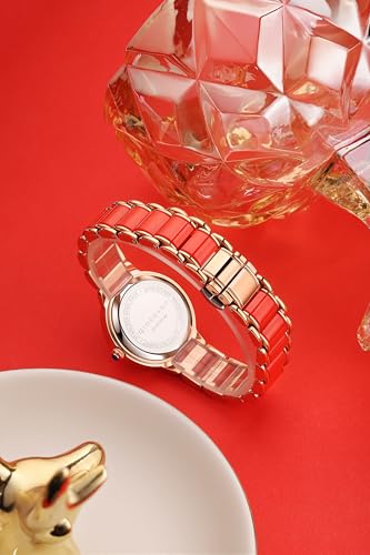 Image of Giordano Flower Case Watch for Women with Crystal-Studded Bezel, Diamond Hour Markers & Dual Tone Stainless Steel Strap