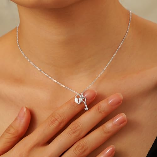 SUYACS Heart Lock Key Necklaces for Women Couple 925 Sterling Silver Love Heart Pendant Necklace Dainty 14K Gold Plated Padlock Collar Choker Chain Birthday Gifts for Girlfriend2