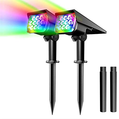 ADLOASHLOU 2 Piezas Foco Solar Impermeable Luces Solares Exterior de 6 Color Cambio, 10LED Luz de Jardín, Seguridad Luz y Luz de Proyecto Solar para Paisaje Entrada Patio Muro Camino Calzada Cover