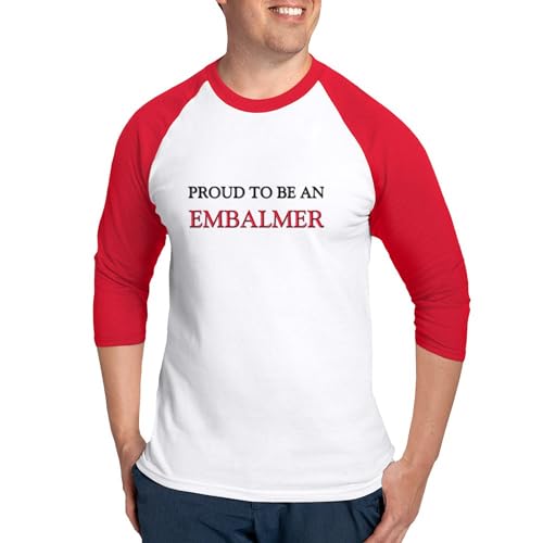 CafePress Proud to Be A Embalmer Baseball Jersey Men's Cotton Baseball Jersey, 3/4 Raglan Sleeve Shirt Red/White