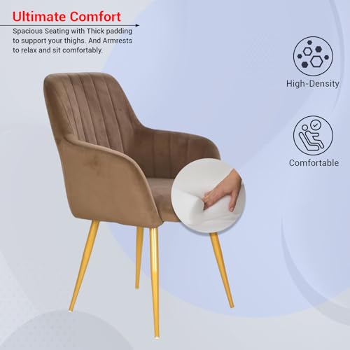 Image of Taboo Velvet Dining Chair Set of 4 | Upholstered Accent Arm Chairs | Soft Cushioned Seat with Backrest | Modern Velvet Fabric Chairs with Metal Legs | Living Room, Bedroom, Cafe & Restaurant | Brown
