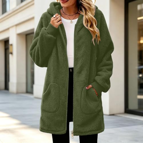 Women’s Plush Hoodie Jacket Fuzzy Zip Up Coat Long Sleeve Winter Outerwear - image 2