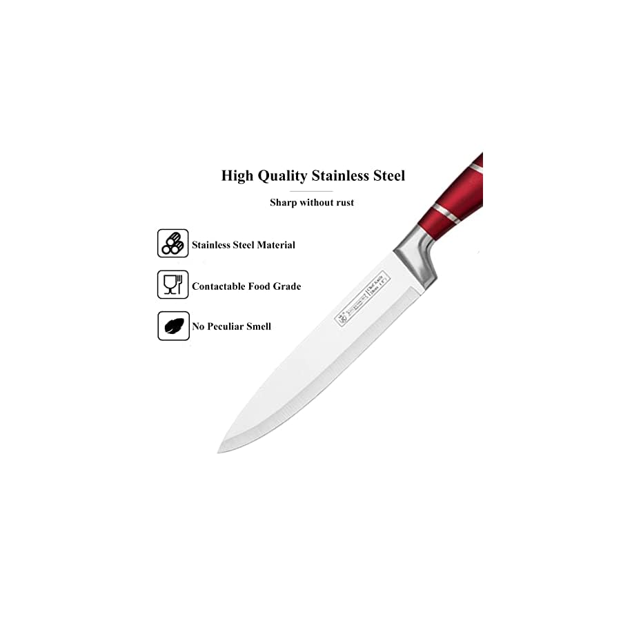 Kitchen Knife Set, 9-Piece Red Kitchen Knife Set with Acrylic Block, Non Stick Sharp High Carbon Stainless Steel Knife Set for Kitchen Cutting Meat Slicing Chopping Kitchen Gifts for Women (Red)