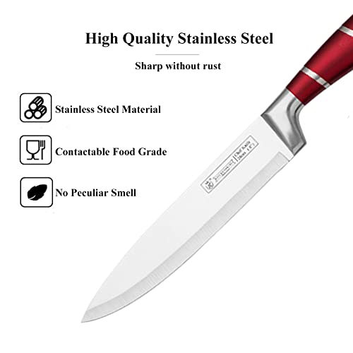 Kitchen Knife Set, 9-Piece Red Kitchen Knife Set with Acrylic Block, Non Stick Sharp High Carbon Stainless Steel Knife Set for Kitchen Cutting Meat Slicing Chopping Kitchen Gifts for Women (Red)