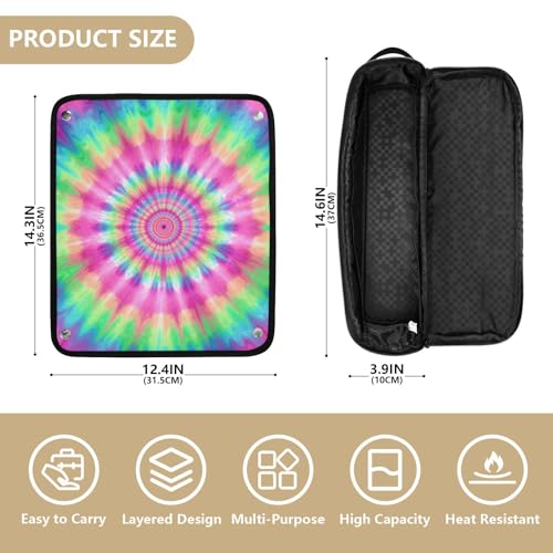 Bolsa para herramientas de cabello para mujeres con almohadilla resistente al calor, estuche doble capa para planchas de pelo, rizadores, patrón tie-dye arcoíris rosa y azul miniatura 4