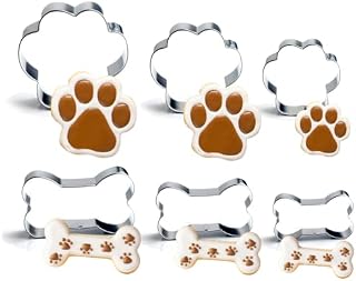 Crethink 6 PCS Dog Paw&Bone Cookie Cutter Set, Stainless Steel Biscuit Cutters for DIY Baking Fondant Cake Molds Dog Treats, Bones 3 Size-2.6/2/1.6IN, Paw 3 Sizes-3.2/2.4/1.6IN