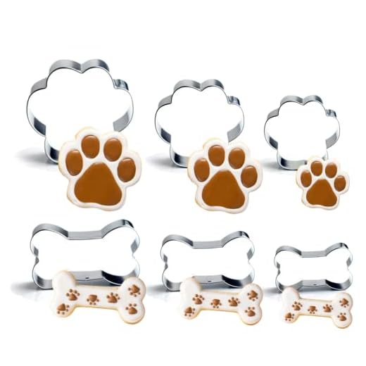 KAISHANE 6 PCS Dog Paw&Bone Cookie Cutter Set, Stainless Steel Biscuit Cutters for DIY Baking Fondant Cake Molds Dog Treats, Bones 3 Size-2.6/2/1.6IN, Paw 3 Sizes-3.2/2.4/1.6IN