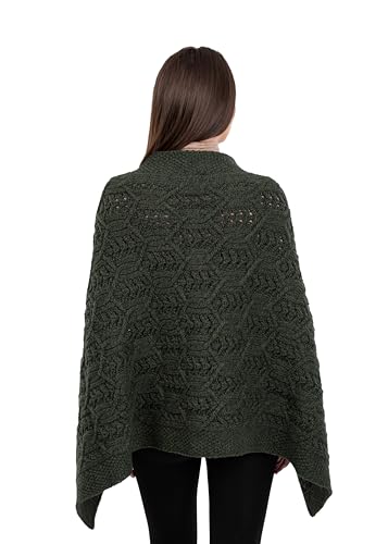 Image of SAOL Aran Poncho 100% Merino Wool for Ladies with Buttons V-Neck Shawl Cardigan