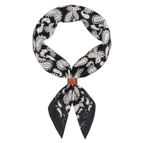 Image of 27.5 Inches Square Silk Feeling Neck Scarf for Men Necktie Silk Bandanas Pocket Square Cowboy Scarves (Black cashew flower)