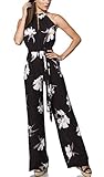 Schwarzer weiter Neckholderoverall mit Gürtelband Blütendruck weiter Lässiger-overall mit Rückenausschnitt XL
