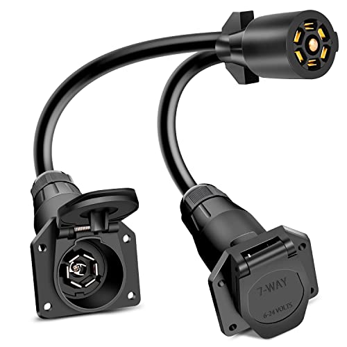 Nilight 7 Way Trailer Plug Y Pigtail Splitter Double Brasse 7Pin Female to Dual Male Trailer Plug Round Blade Connector for Connecting Slide in Truck Camper and Trailer Y Splitter by Nilight - Used condition - US$31.37