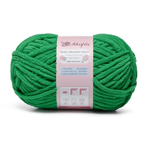 Image of Fruit Green 7.05 oz /98.4 yds Chunky Chenille Yarn for Crocheting, #7 Super Bulky Baby Blanket Yarn for Crocheting Soft, Fluffy Velvet Yarn for Knitting, Amigurumi Crochet Yarn for Crafts
