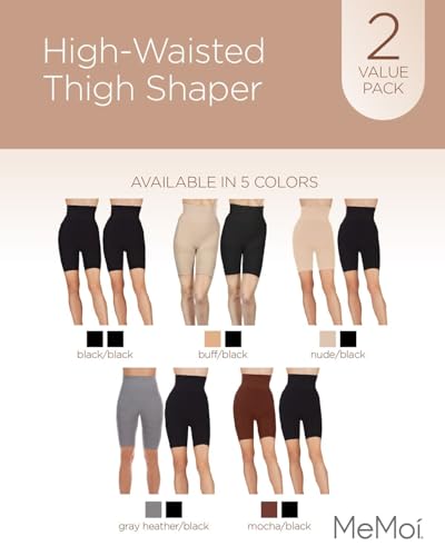 Image of MeMoi 2 Pair High-Waist Shapewear Shorts, Smooth Thigh Shaper Shorts, Comfortable Womens Shapewear - Sizes S-4X