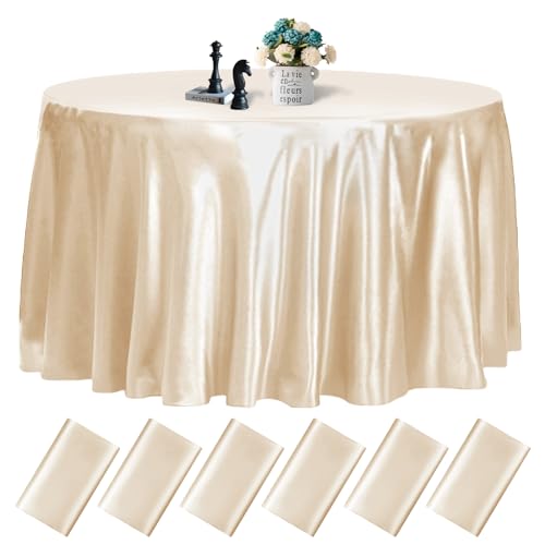 fani 6 Pack 120 Inch Champagne Round Tablecloth - Premium Silky Satin Tablecloth Overlay Smooth Fabric Table Cover Linens, Table Decoration for Wedding Party Banquet Events Restaurant Kitchen Dining