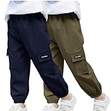 Boys Cargo Pants 2 Pack Casual Joggers Elastic Waist Hiking Pants Fashion Loose Workout Pant Jogging Trousers Bottom