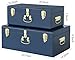 Vixdonos Decorative Large Metal Box Storage Trunk Chest Set of 2 College Dorm Organizer with Hardware Hasps and Handle for Home Deocr,23.7X14.2X9.5 Inches,Dark Blue