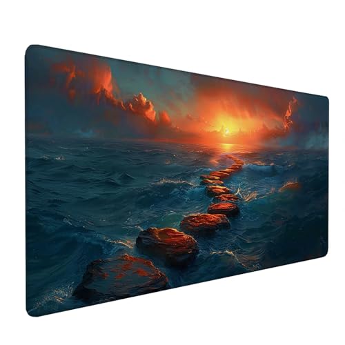 Red Gaming Mouse Pad, Sunset Mousepad XXL 24 x 12 in, Extended Large Desk Mat with Stitched Edges, Desk Pad Mat Waterproof Non-Slip Smooth Surface, Mousepad for Pc Accessories Gaming, Gifts 0-I-0