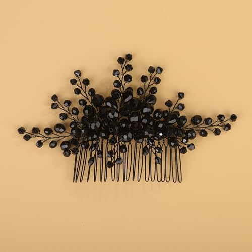Peine elegante negro con pedrería para boda miniatura 2
