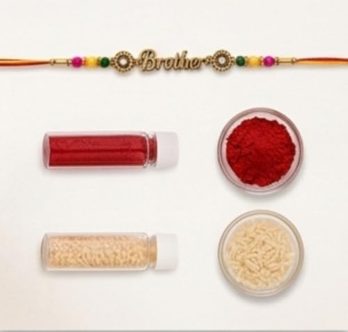 Image of Brother Designer Rakhi Set with Roli Chawal Pack Tilak Kit & Greeting Card