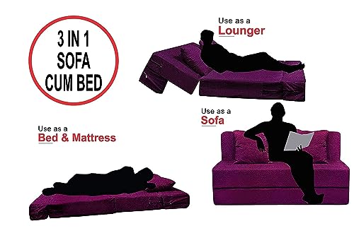 Image of Aart Store | 5x6, Purple Color,Two- Seater Space Saving Foldable Sofa /Bed with Removable Washable Fabric Cover
