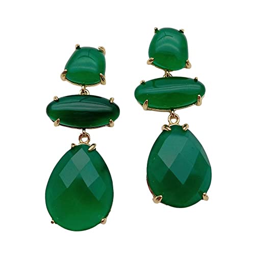 ZDVHOMCB 15x18mm Fashion Drop Dangle Earrings Green Agate Earring for Women Jewelry