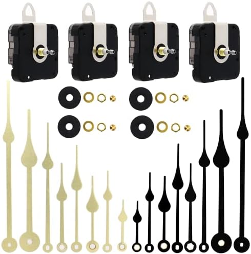 Youngtown 4 Pieces Thread Length 13/64 inch Quartz DIY Wall Clock Movement Mechanism High Torque Long Shaft Clock Movement Replacement with 8 Different Pairs of Hands.