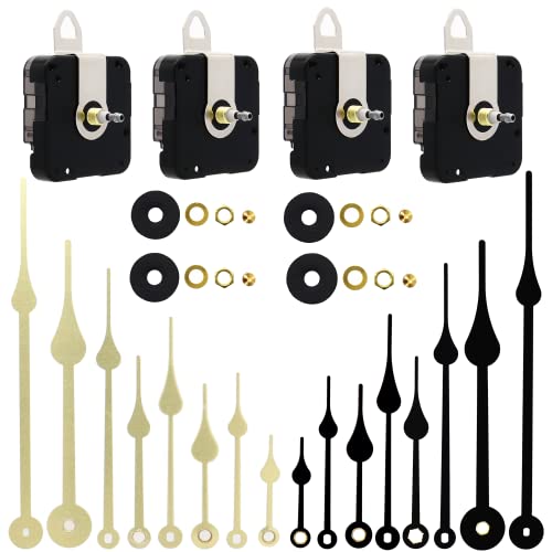 TIKROUND Youngtown 4 Pieces Thread Length 13/64 inch Quartz DIY Wall Clock Movement Mechanism High Torque Long Shaft Clock Movement Replacement with 8 Different Pairs of Hands.