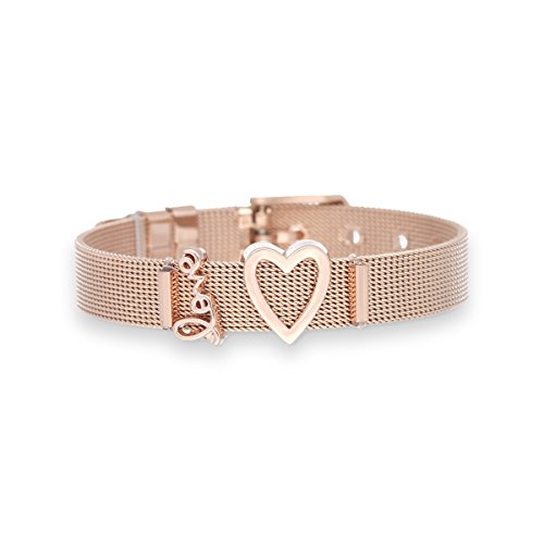 Preisvergleich Produktbild URBANHELDEN - Mesharmband - IN LOVE - aus Edelstahl - Mesh Charm Armband - Charms austauschbar - Größen verstellbar - Damenarmband Charmband - IN LOVE Roségold