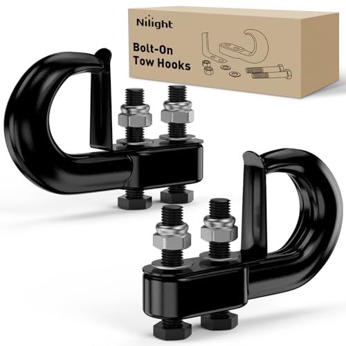 Image of Nilight 2Pcs Bolt-On Tow Hooks with Spring Clip 10,000LBS 2Pcs Black Forged Recovery Tow Hooks Compatible with Jeep Ford Dodge Chevy GMC Toyota Pickup Truck