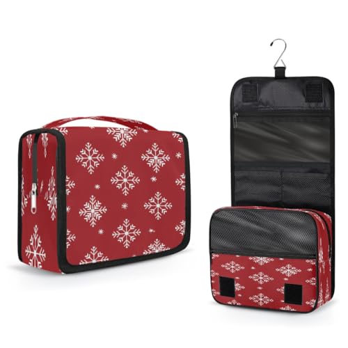 Mexpekil Neceser colgante para mujeres, hombres y niños, diseño de copos de nieve de invierno, bolsa de maquillaje de viaje, impermeable, grande, portátil, organizador de cosméticos con gancho y 4