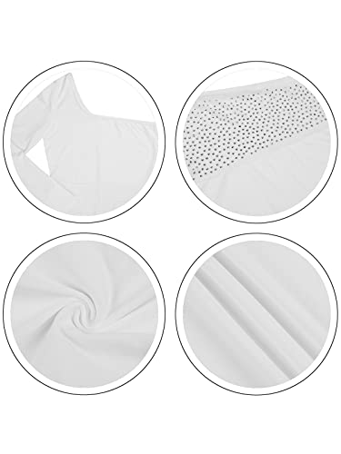 Annystore Women's One Shoulder Jumpsuits Long Sleeve Rhinestone Sheer Mesh Bodycon Wide Leg One Piece Outfits Romper Party Clubwear White Xl #TOP3