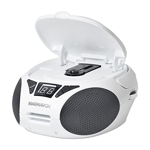 Magnavox Md6924-Wh Portable Top Loading Cd Boombox With Am/Fm Stereo Radio In White And Black | Cd-R/Cd-Rw Compatible | Led Display | Aux Port Supported | Programmable Cd Player | #TOP5