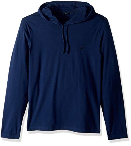Nautica Men's Long Sleeve Pullover Hoodie Sweatshirt, Marine Blue, Large