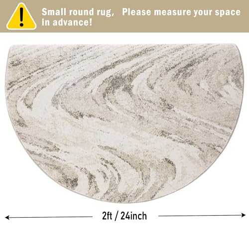 Image of Carvapet 2ft Round Rug Beige Modern Abstract Washable Low Pile Carpet