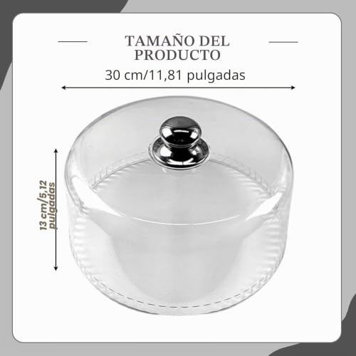 Cubre alimentos redondo de 30 cm transparente con mango superior para platos 5