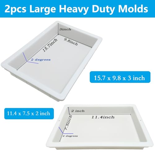 2Pcs Extra Large Reusable Epoxy Resin Table Mold15.7x9.8x3 inch 11.4x7.5x2 inch Rectangles Epoxy Resin Molds for River Table, Coffee Side Table, Cutting Board, Charcuterie Board, Art Panel